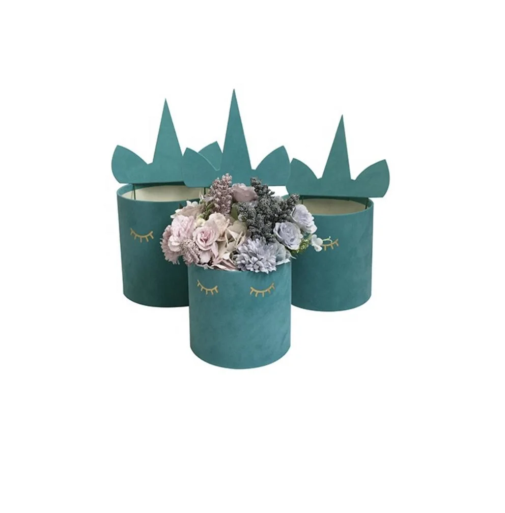 Flannel Unicorn Round Three-Piece Set Flower Bucket Round Box