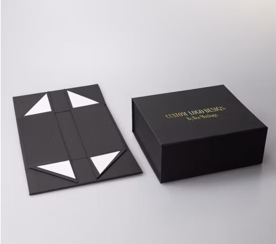 Atacado Caixas de Embalagem de Luxo Impressão Personalizada Papel Rígido Dobrável Papelão Fecho de Tampa Magnética Caixa de Presente Preta com Logotipo