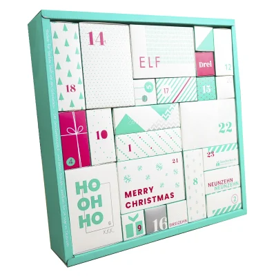 Solução de embalagem de design Caixas de presente Calendário do Advento Caixa cega Caixa de papel quadrada Caixa de presente Embalagem para o Natal