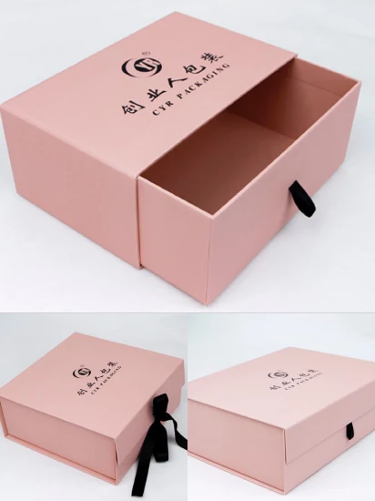 Carimbo de folha personalizada com logotipo, apresentação aberta, fita de papelão, caixa de gaveta para presente
