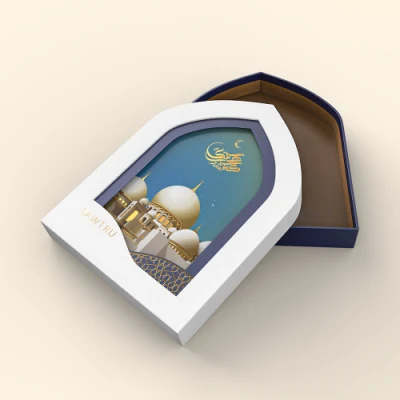 Sawtru Custom Muslim Eid Ramadan Festival Paper Gift Box para embalagem Chocolate Nozes Tâmaras Trufa