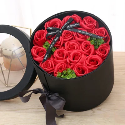 Caixa de papel de presente de flor redonda personalizada requintada de PVC premium caixa de papel de presente de buquê de rosas romântico
