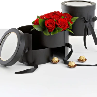 Caixa de flores de papel redonda personalizada de qualidade premium