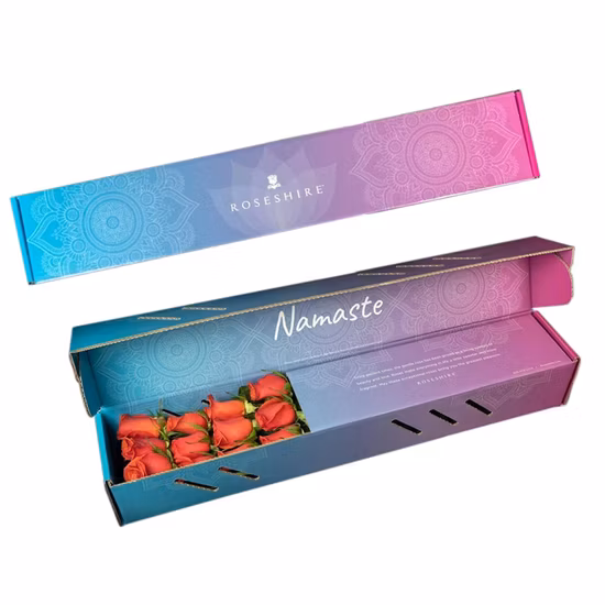 Venda imperdível impressão personalizada logotipo cor rosa cartão papel embalagem de flor por atacado com inserção