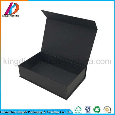 Caixa de presente personalizada com ímã de papelão preto em forma de livro em forma de concha